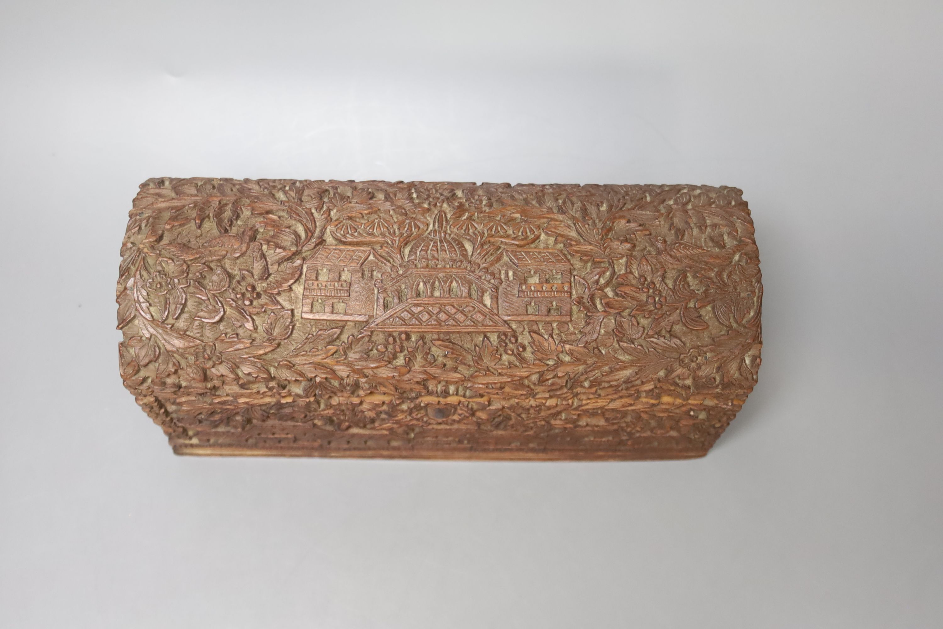 Four Chinese carved wood boxes, largest 24 x 12cm